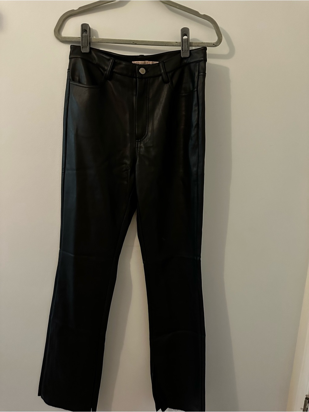 ESQUALO Black Faux Leather pants with bottom slit
